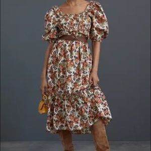Anthropologie Floral Puff Sleeve Maxi Dress, size L